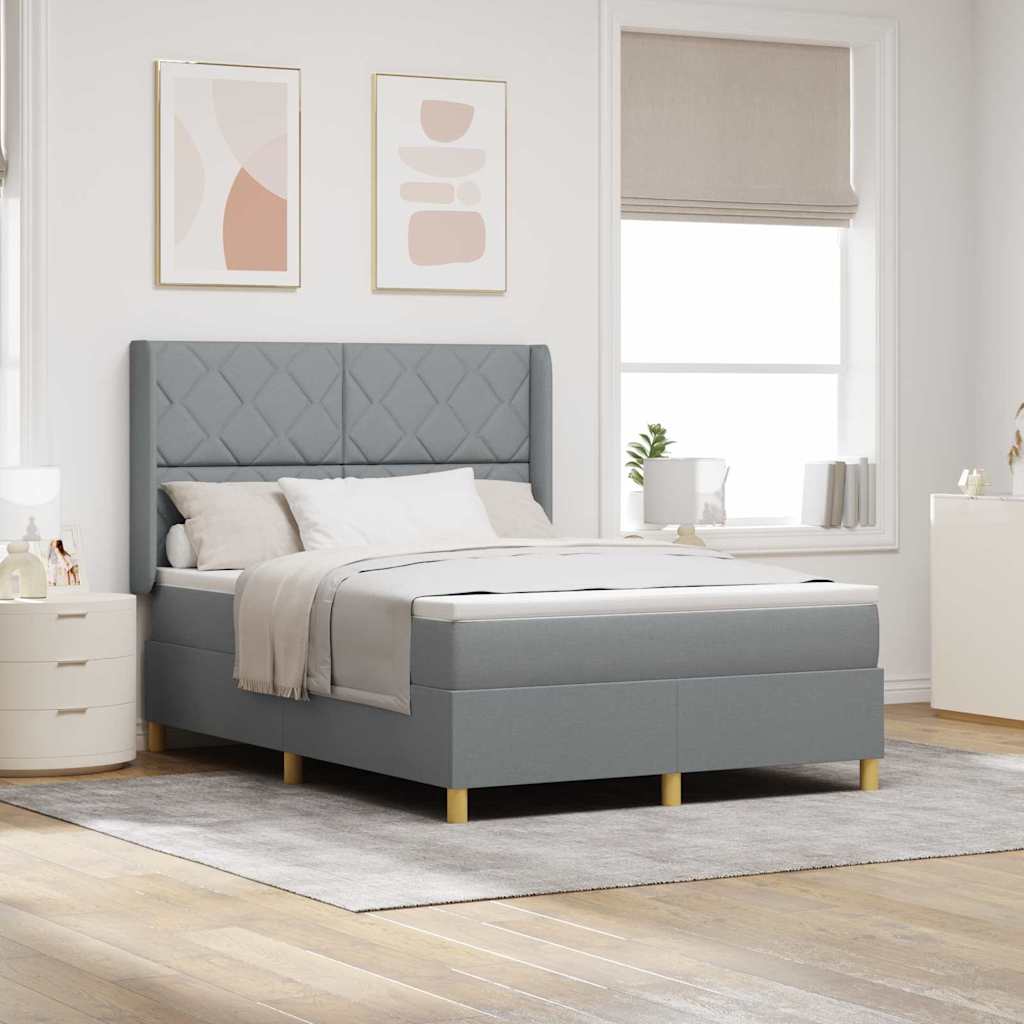 Boxspringbett mit LED-Lichtleisten Hellgrau 140 x 190 cm Stoff