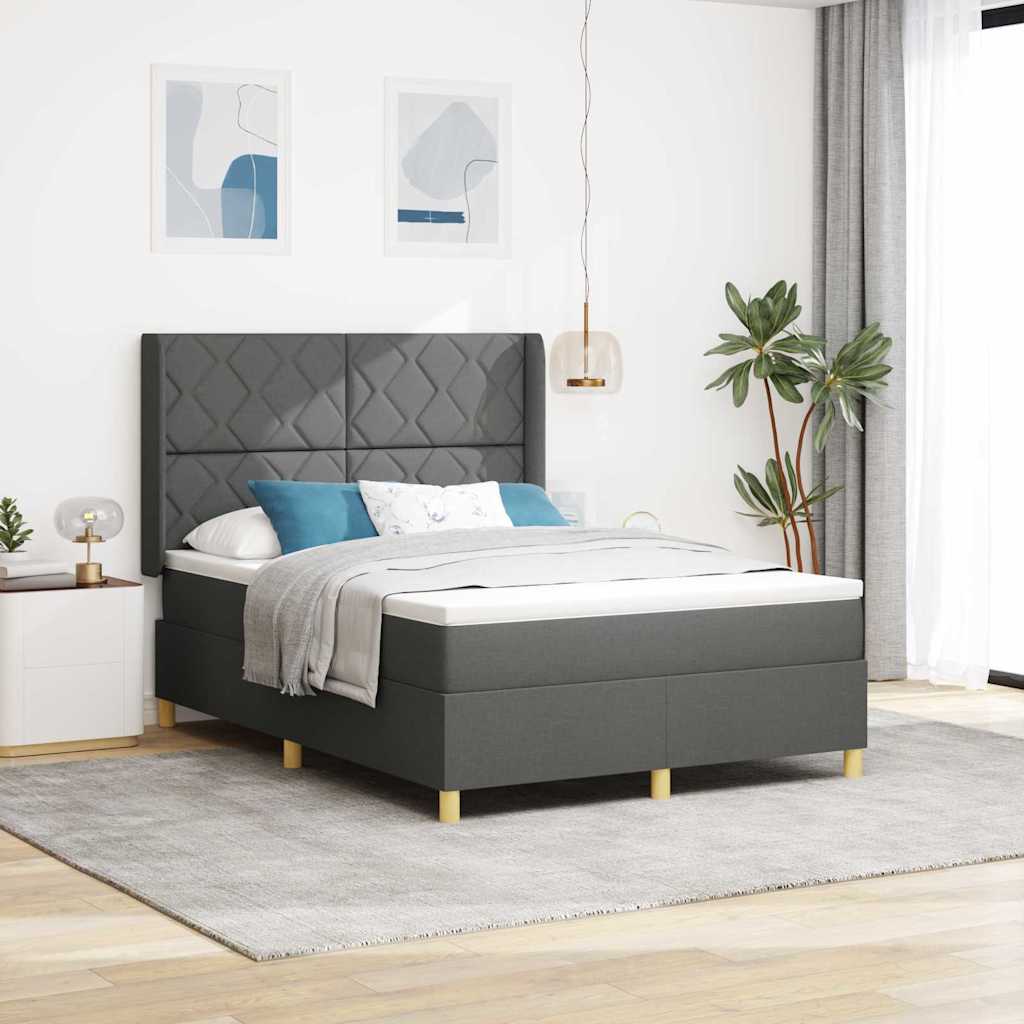 Boxspringbett mit LED-Lichtleisten Grau 140 x 190 cm Stoff