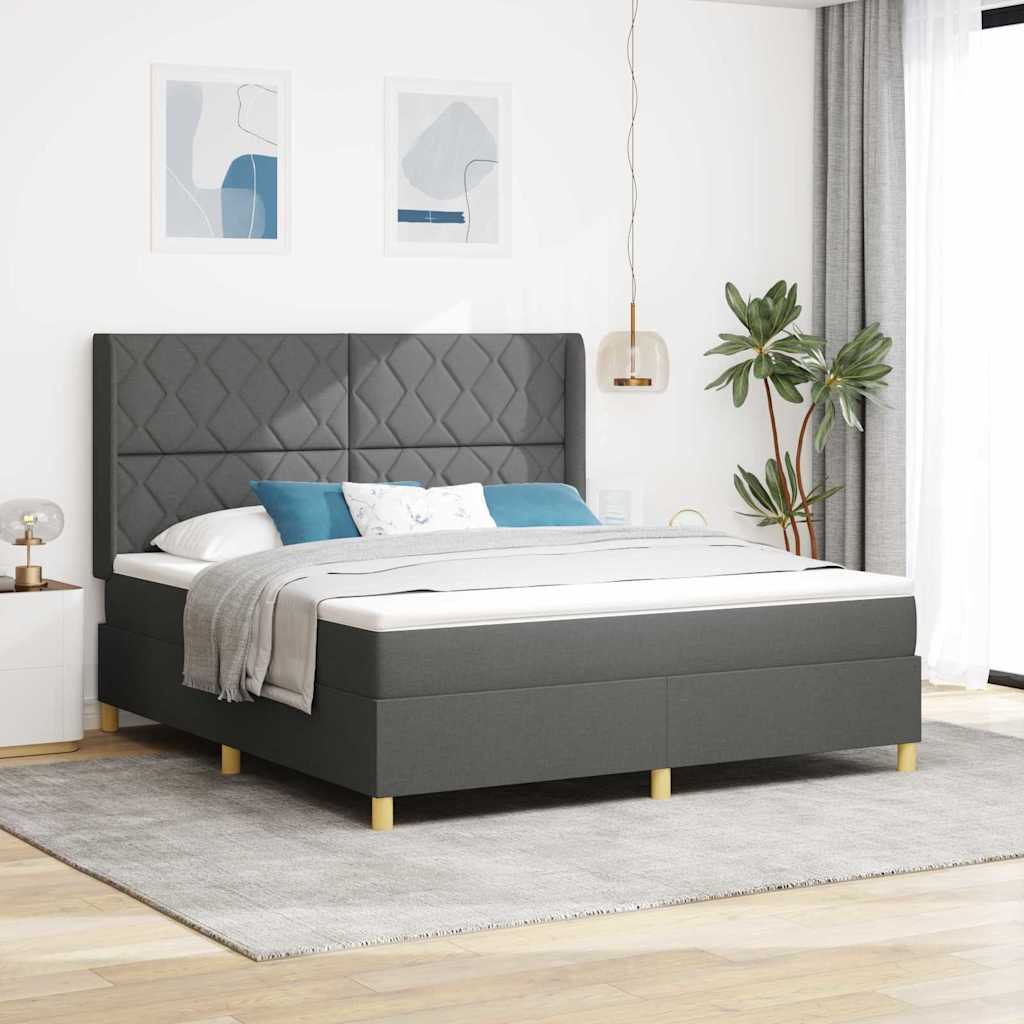 Boxspringbett mit LED-Lichtleisten Grau 180 x 200 cm Stoff