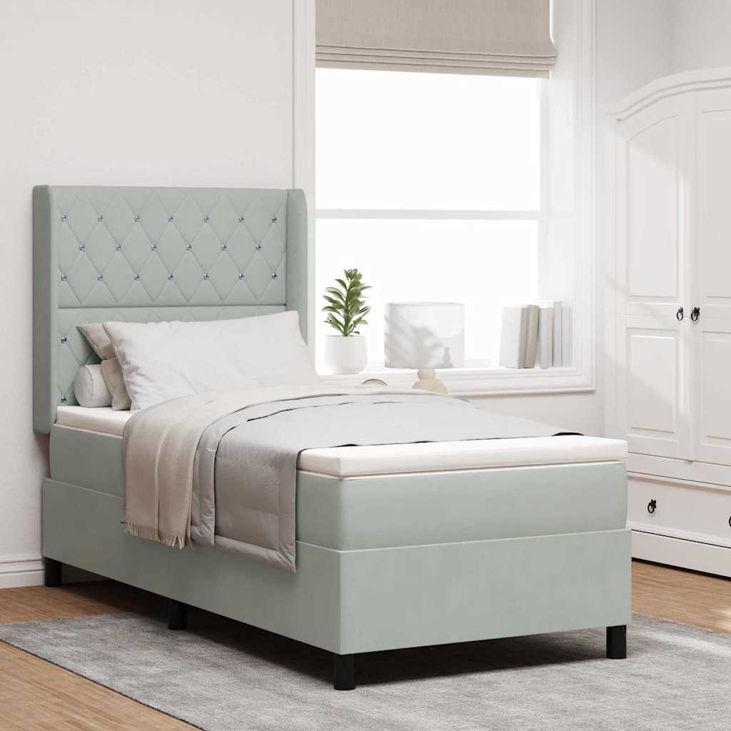 Boxspringbett mit Matratze mit LED Hellgrau 90 x 190 cm Samt