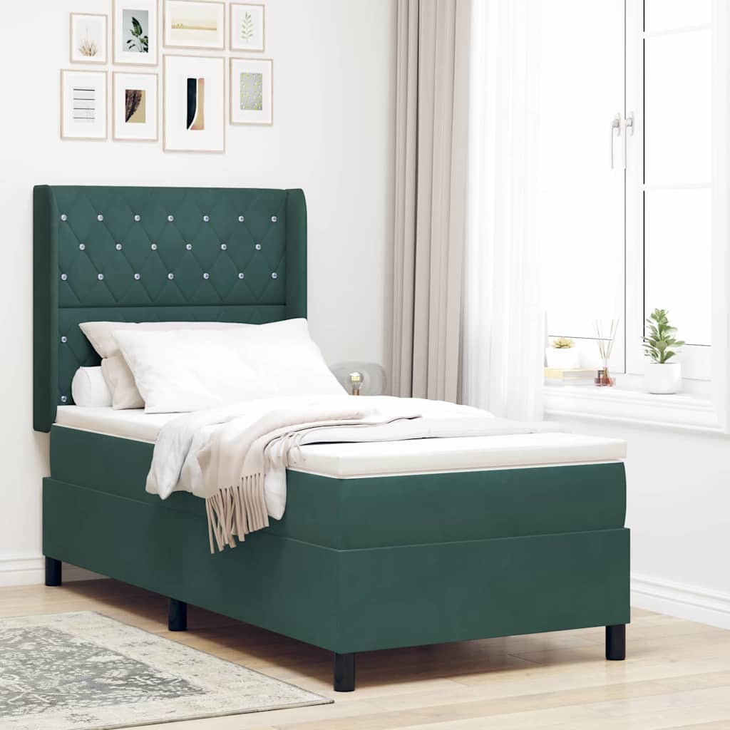 Boxspringbett mit Matratze mit LED Dunkelgrün 90 x 200 cm Samt