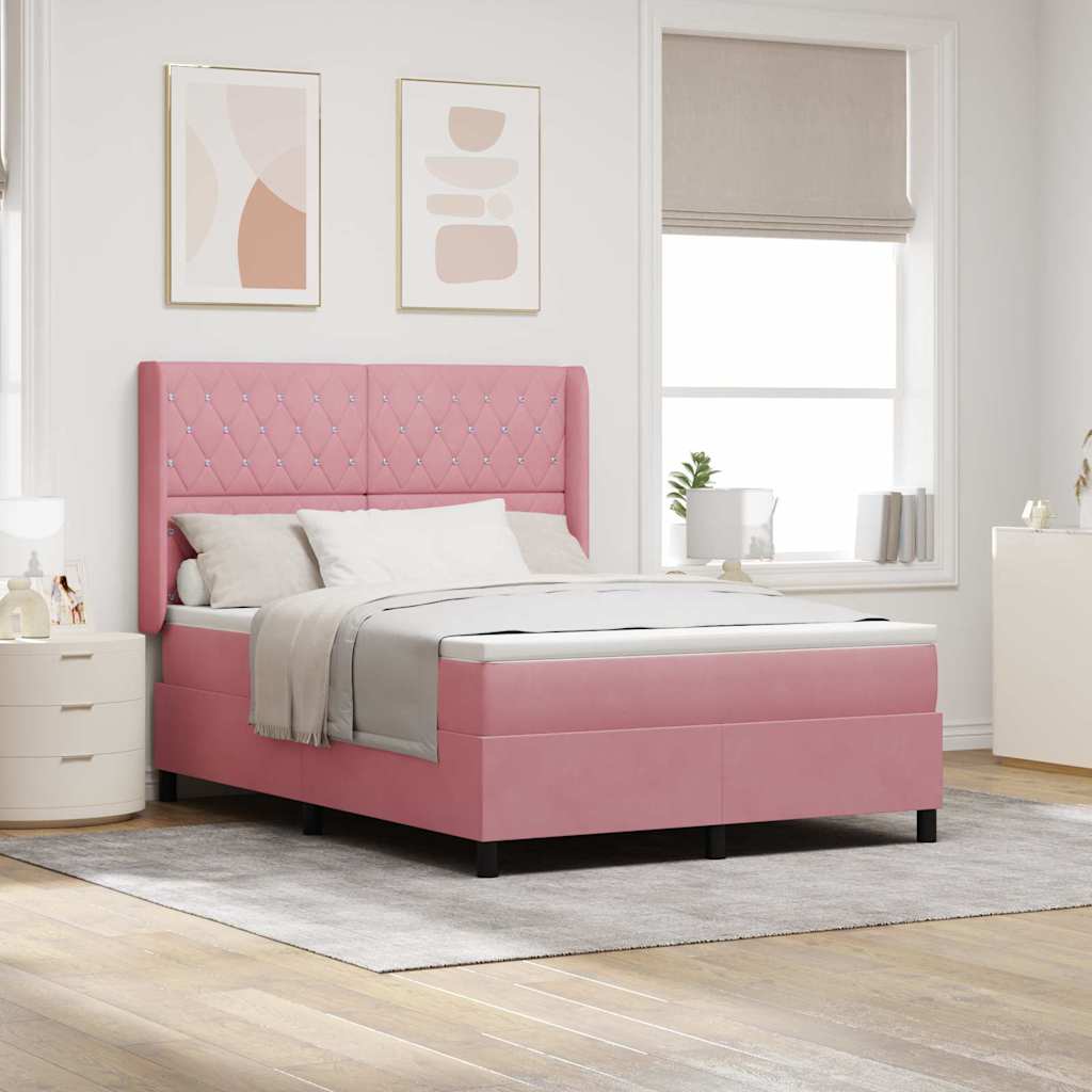 Boxspringbett mit LED-Lichtleisten Rosa 140 x 190 cm Samt