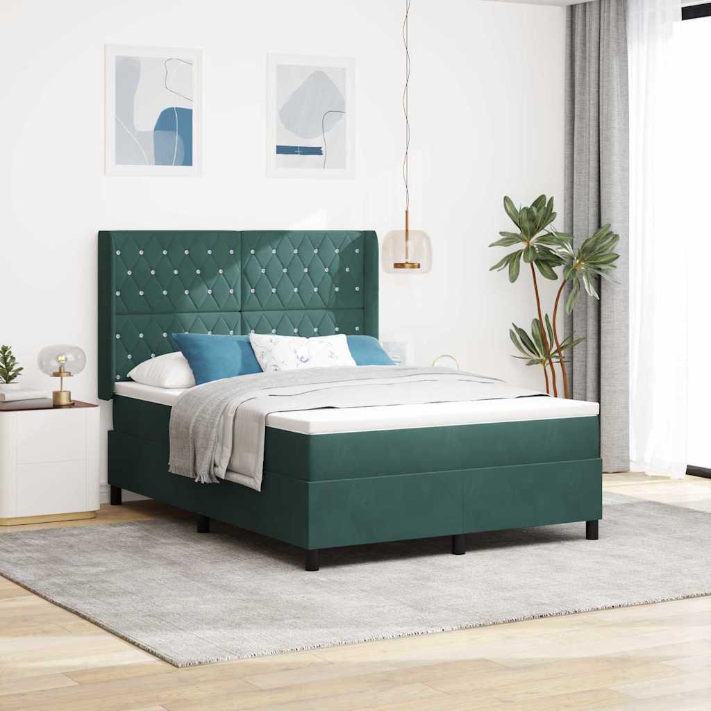 Boxspringbett mit LED-Lichtleisten Dunkelgrün 140 x 200 cm Samt
