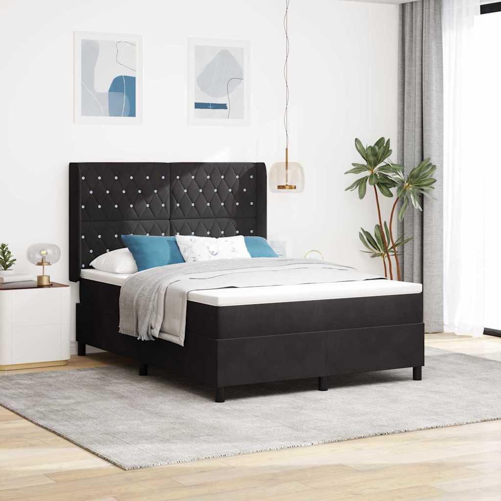 Boxspringbett mit Matratze mit LED Schwarz 160 x 200 cm Samt
