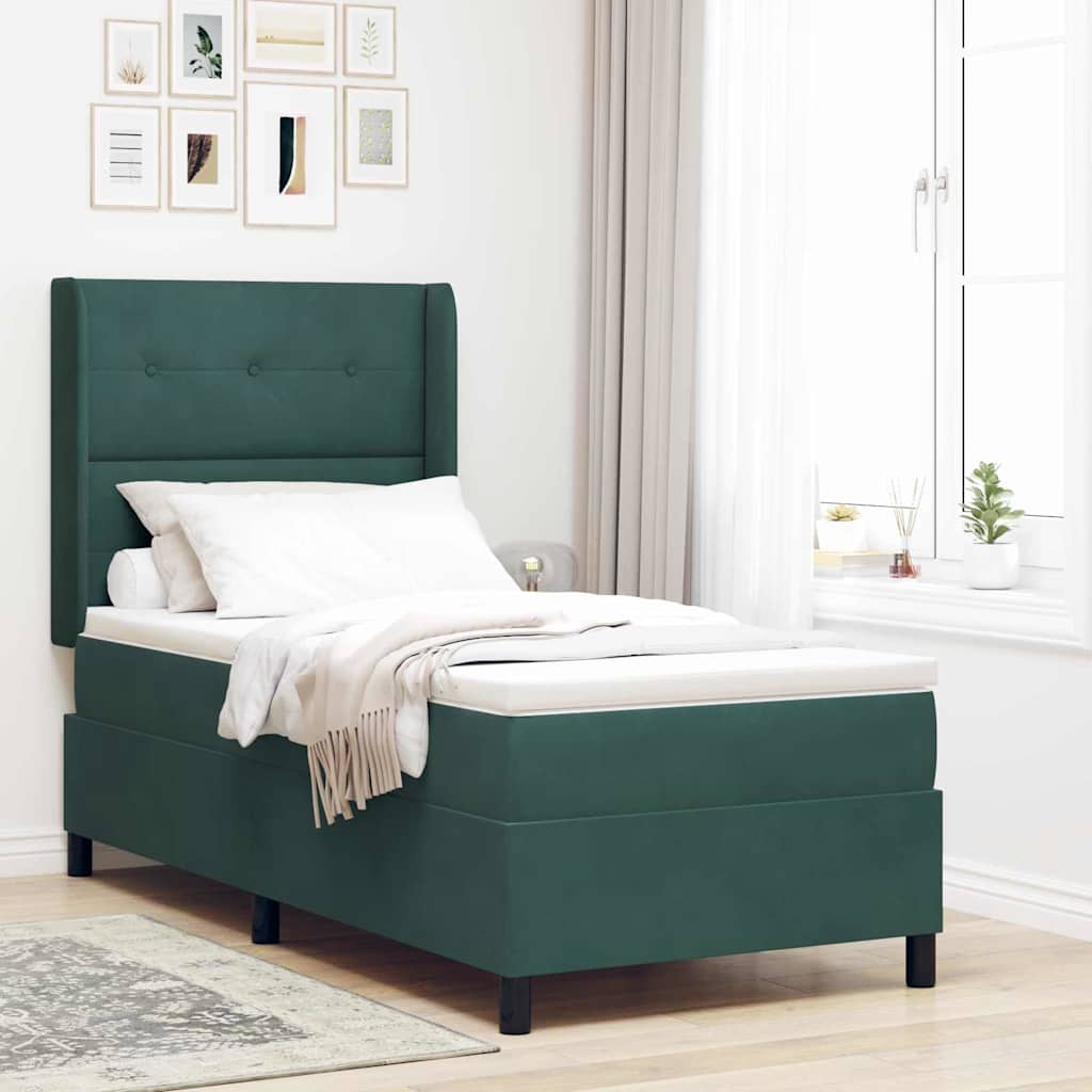 Boxspringbett mit LED-Lichtleisten Dunkelgrün 80 x 200 cm Samt