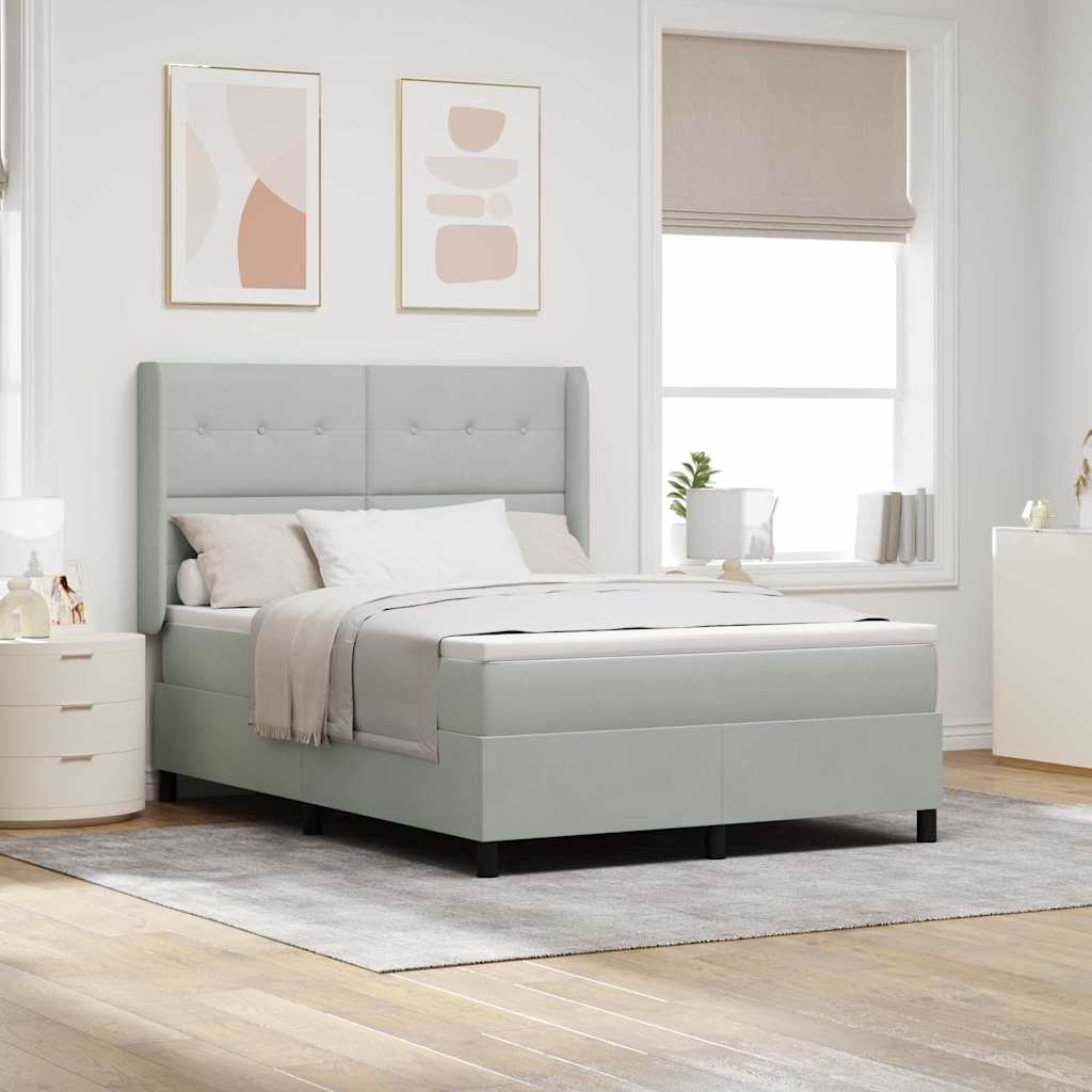 Boxspringbett mit LED-Lichtleisten Hellgrau 140 x 200 cm Samt