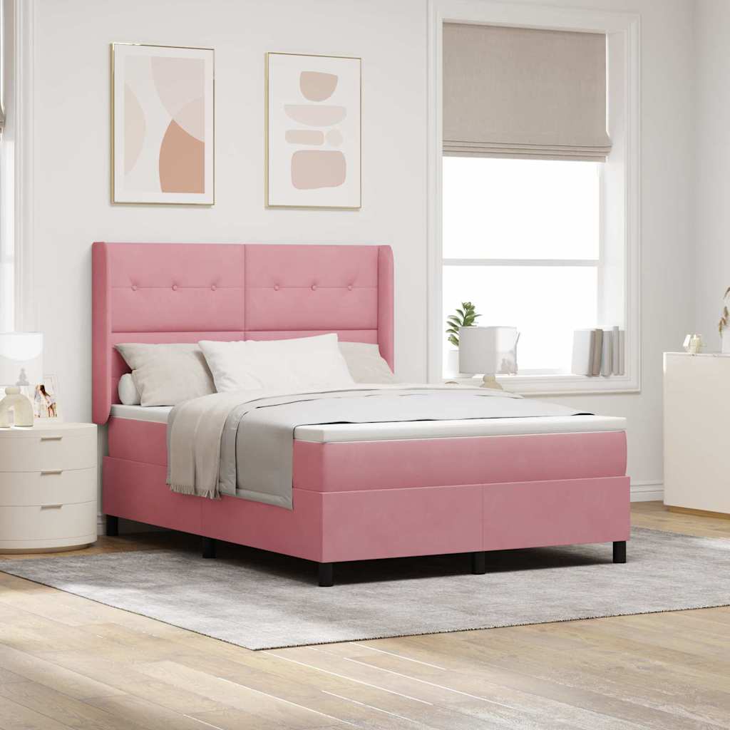 Boxspringbett mit LED-Lichtleisten Rosa 140 x 200 cm Samt