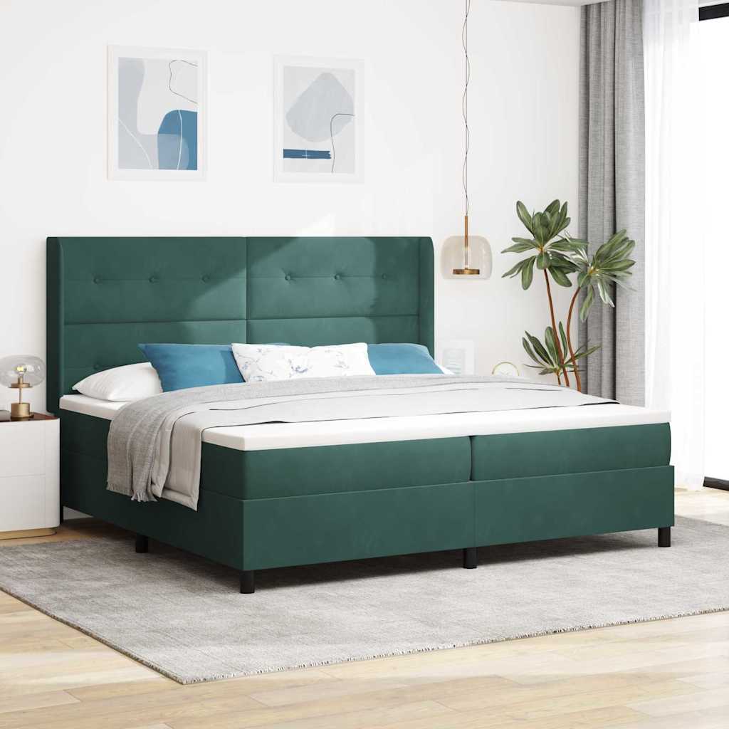 Boxspringbett mit LED-Lichtleisten Dunkelgrün 200 x 200 cm Samt