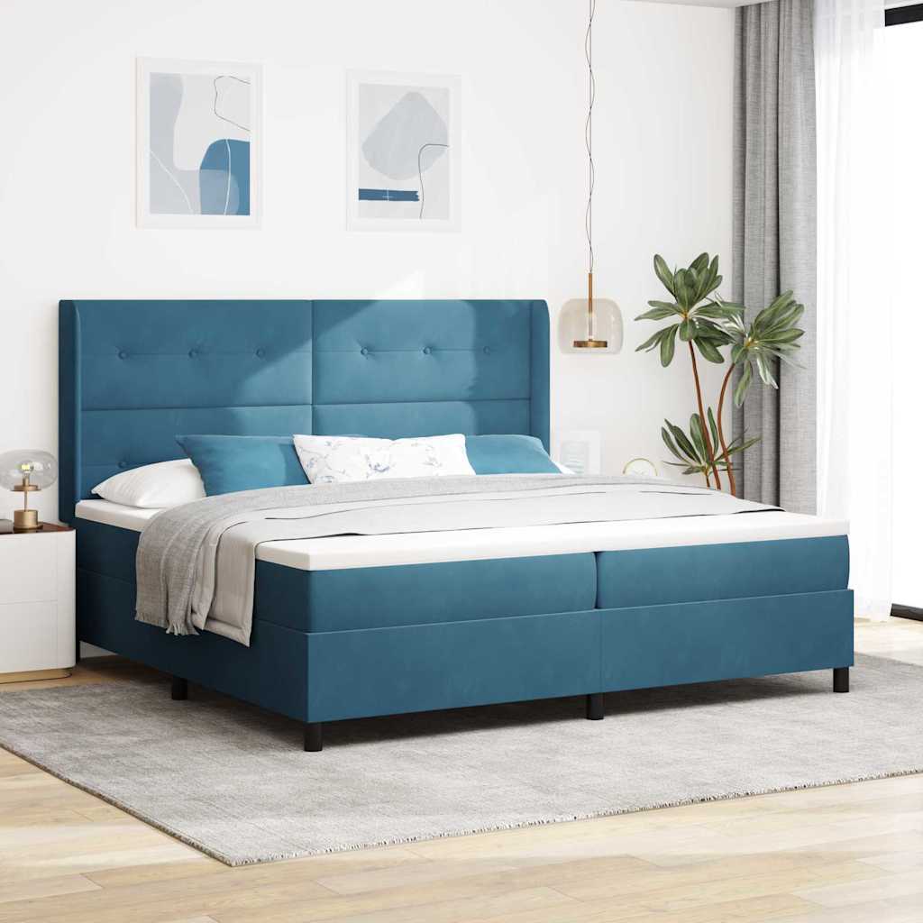 Boxspringbett mit LED-Lichtleisten Blau 200 x 200 cm Samt