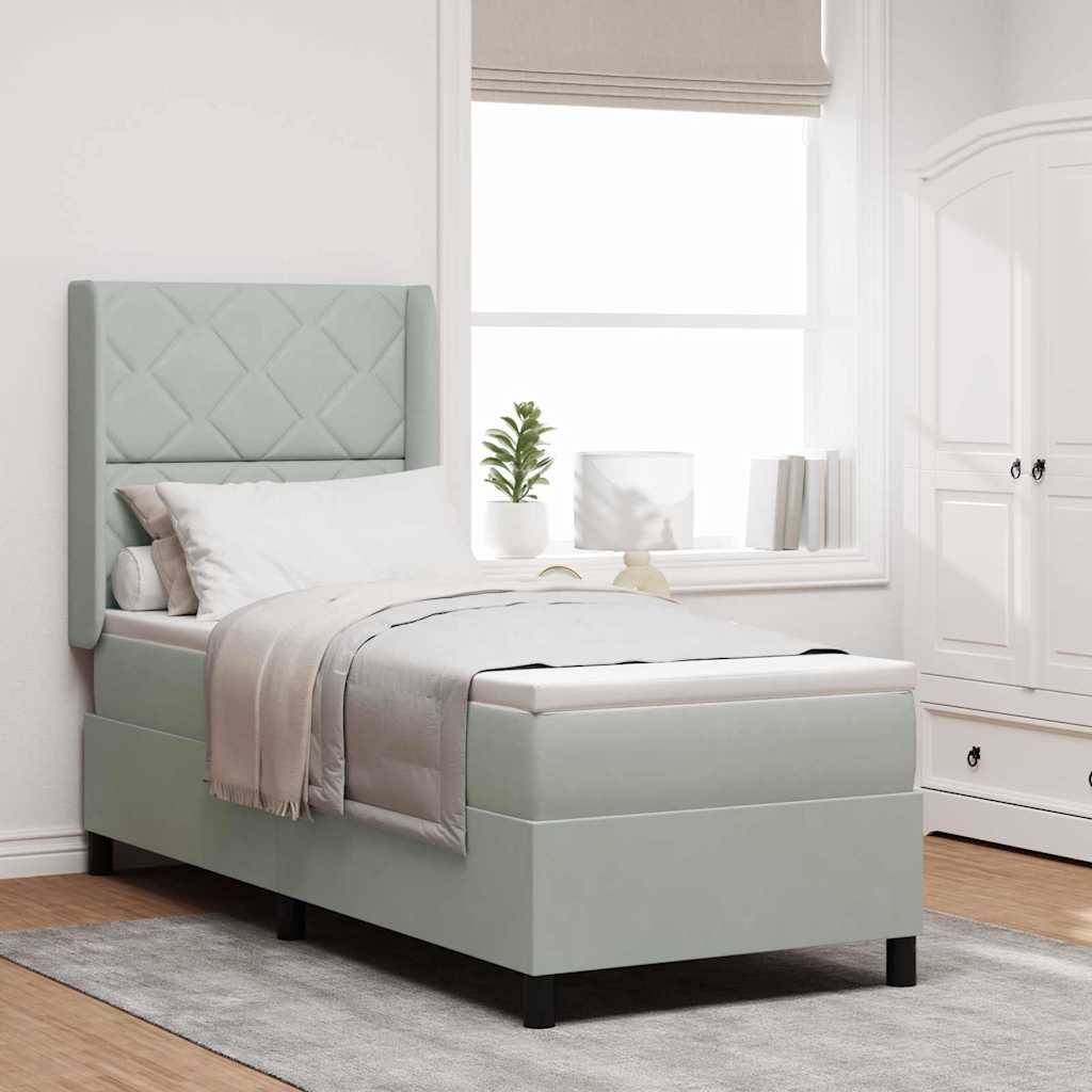 Boxspringbett mit LED-Lichtleisten Hellgrau 80 x 200 cm Samt