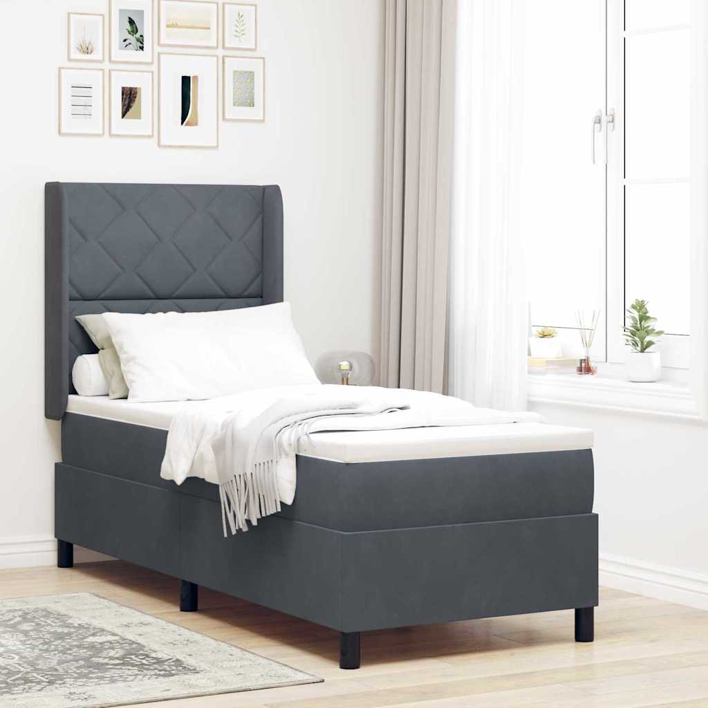 Boxspringbett mit LED-Lichtleisten Dunkelgrau 80 x 200 cm Samt