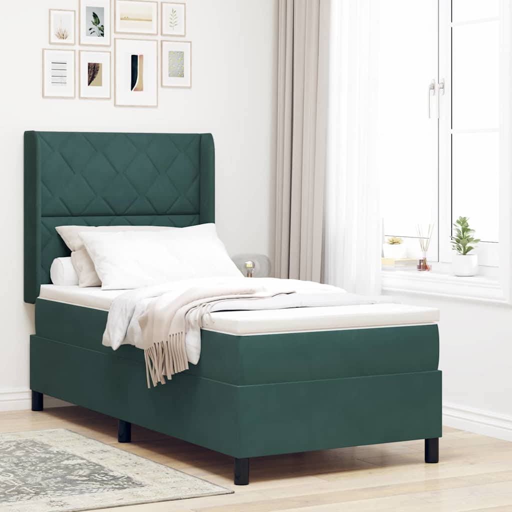Boxspringbett mit LED-Lichtleisten Dunkelgrün 90 x 200 cm Samt