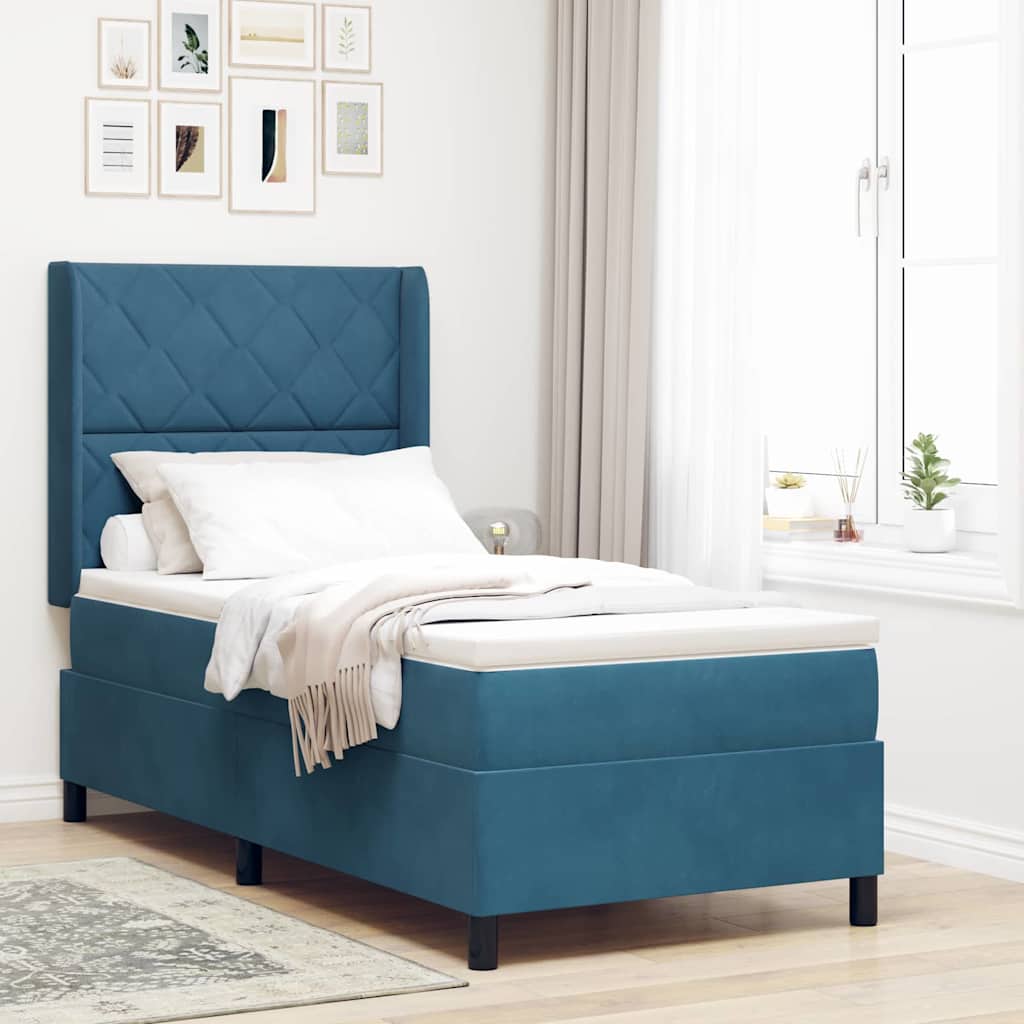 Boxspringbett mit LED-Lichtleisten Blau 90 x 200 cm Samt