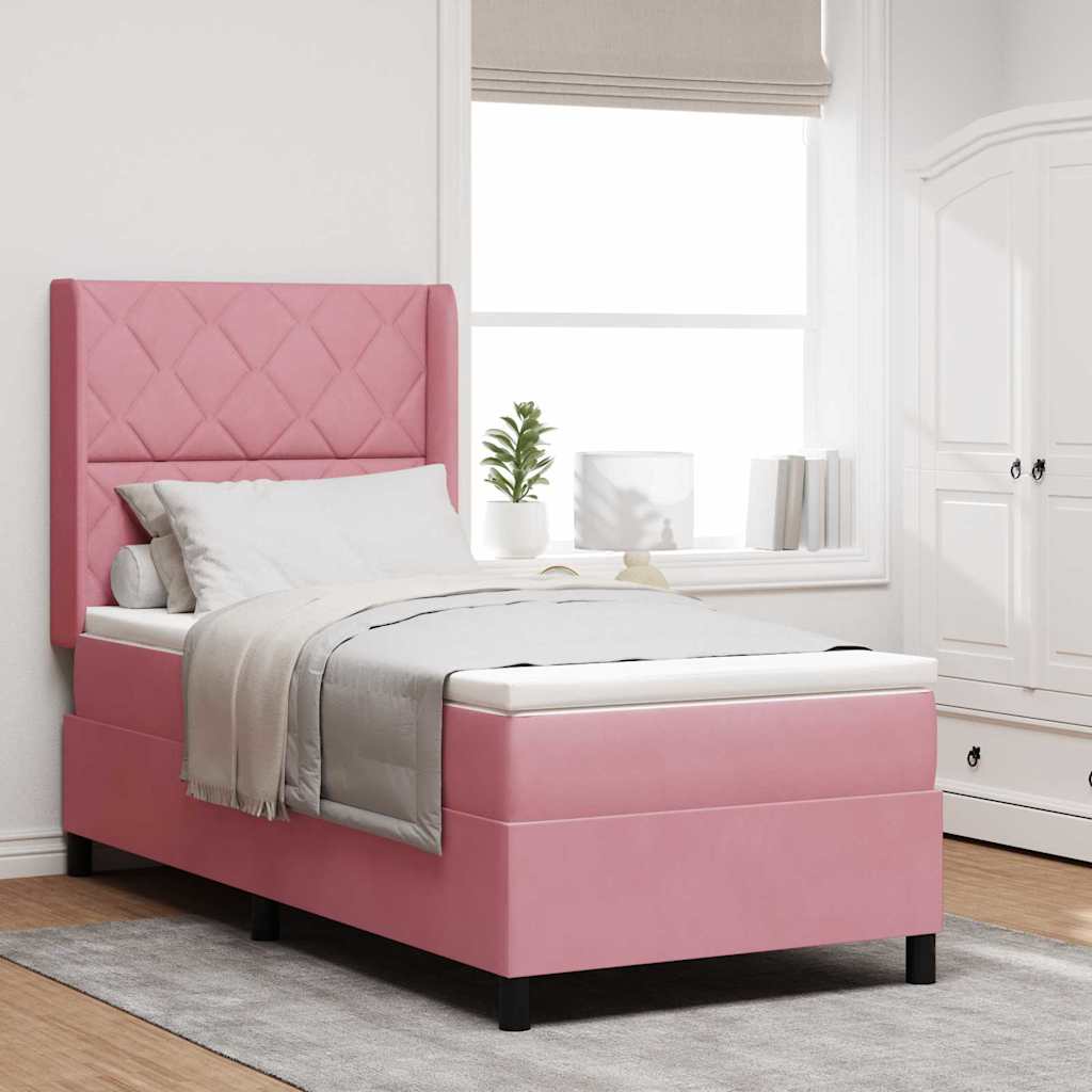 Boxspringbett mit LED-Lichtleisten Rosa 90 x 200 cm Samt