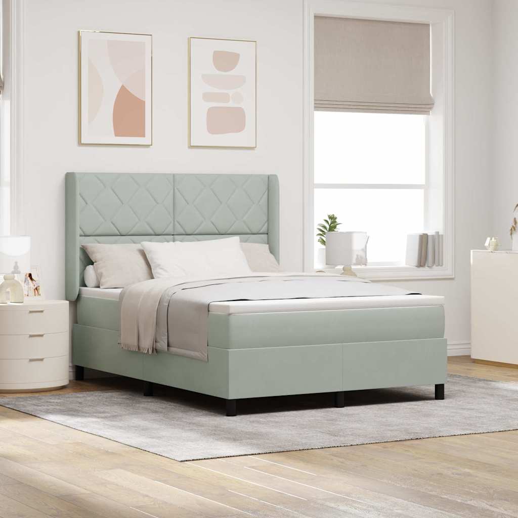 Boxspringbett mit LED-Lichtleisten Hellgrau 140 x 190 cm Samt