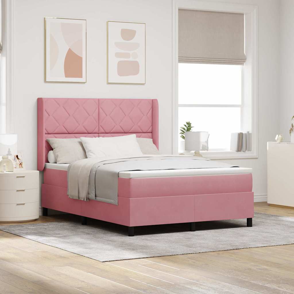 Boxspringbett mit LED-Lichtleisten Rosa 140 x 200 cm Samt
