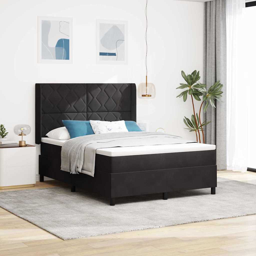 Boxspringbett mit LED-Lichtleisten Schwarz 160 x 200 cm Samt