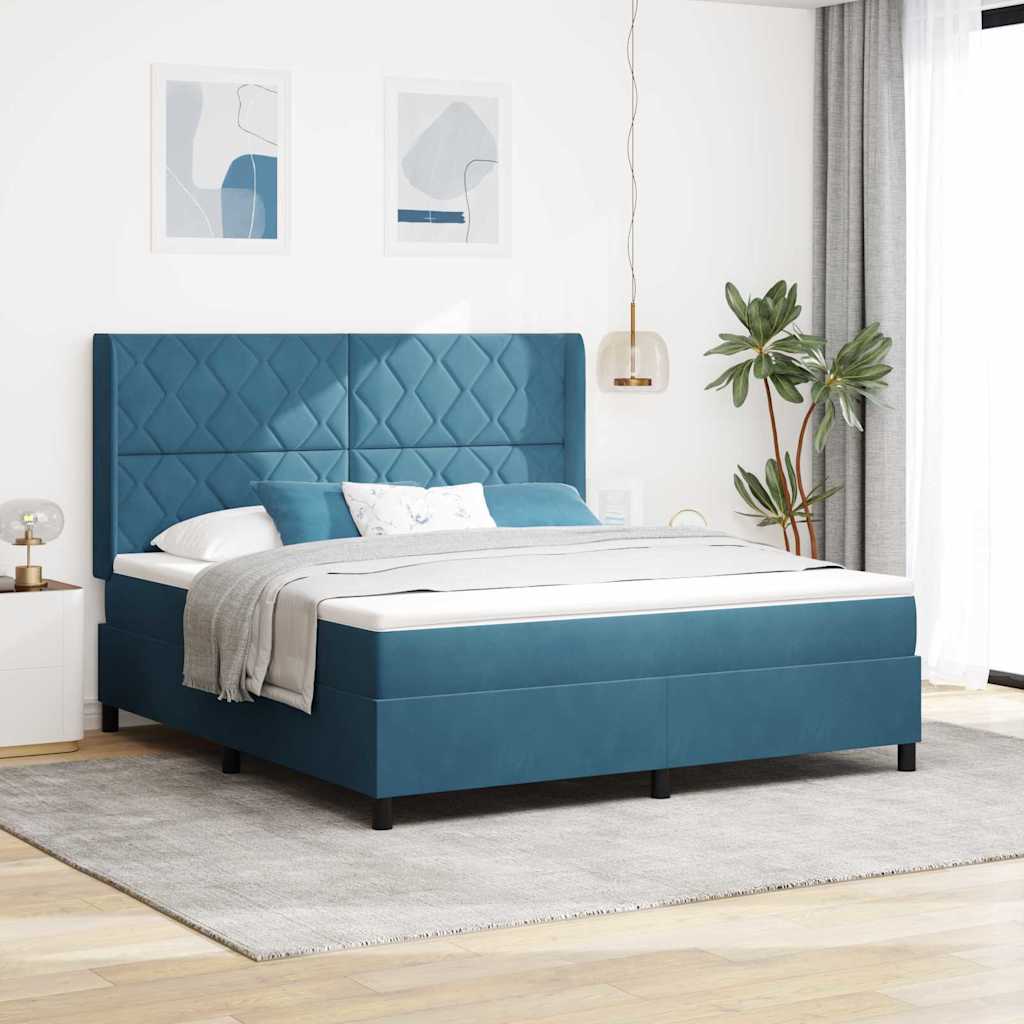 Boxspringbett mit LED-Lichtleisten Blau 180 x 200 cm Samt