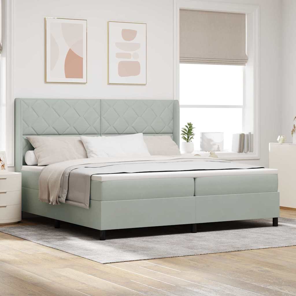 Boxspringbett mit LED-Lichtleisten Hellgrau 200 x 200 cm Samt