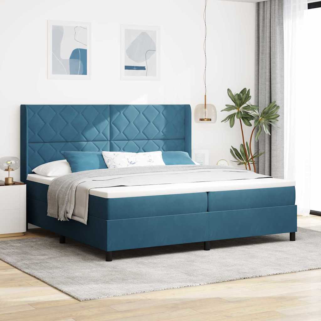 Boxspringbett mit LED-Lichtleisten Blau 200 x 200 cm Samt