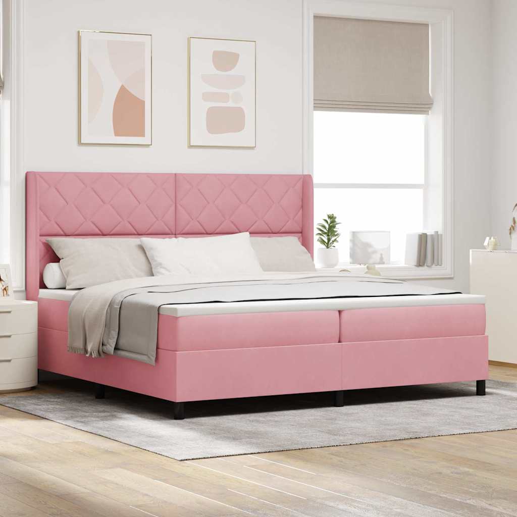 Boxspringbett mit LED-Lichtleisten Rosa 200 x 200 cm Samt
