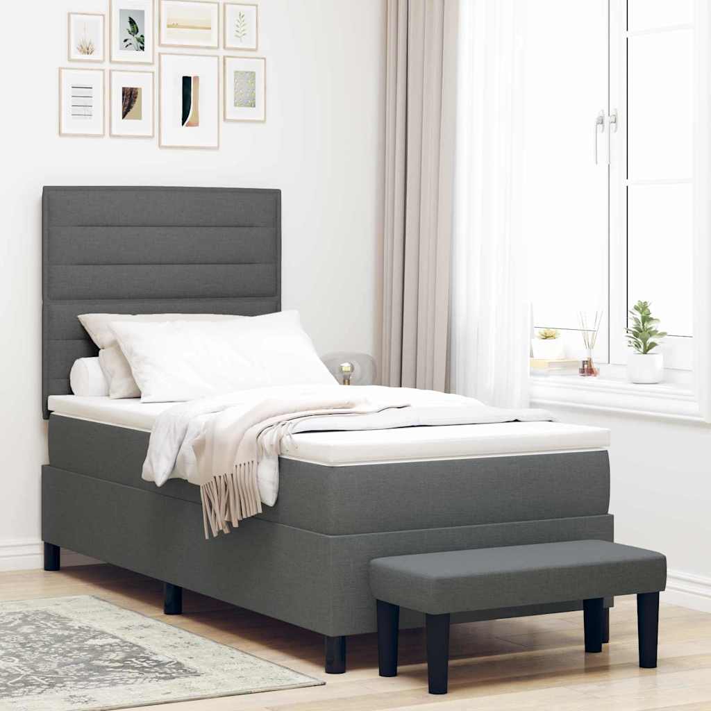 Boxspringbett mit Kissen Dunkelgrau 90 x 200 cm Stoff