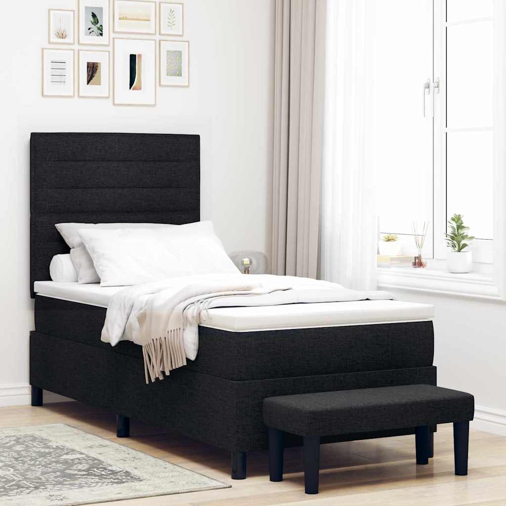 Boxspringbett mit Kissen mit Kopfteil Schwarz 90 x 200 cm Stoff