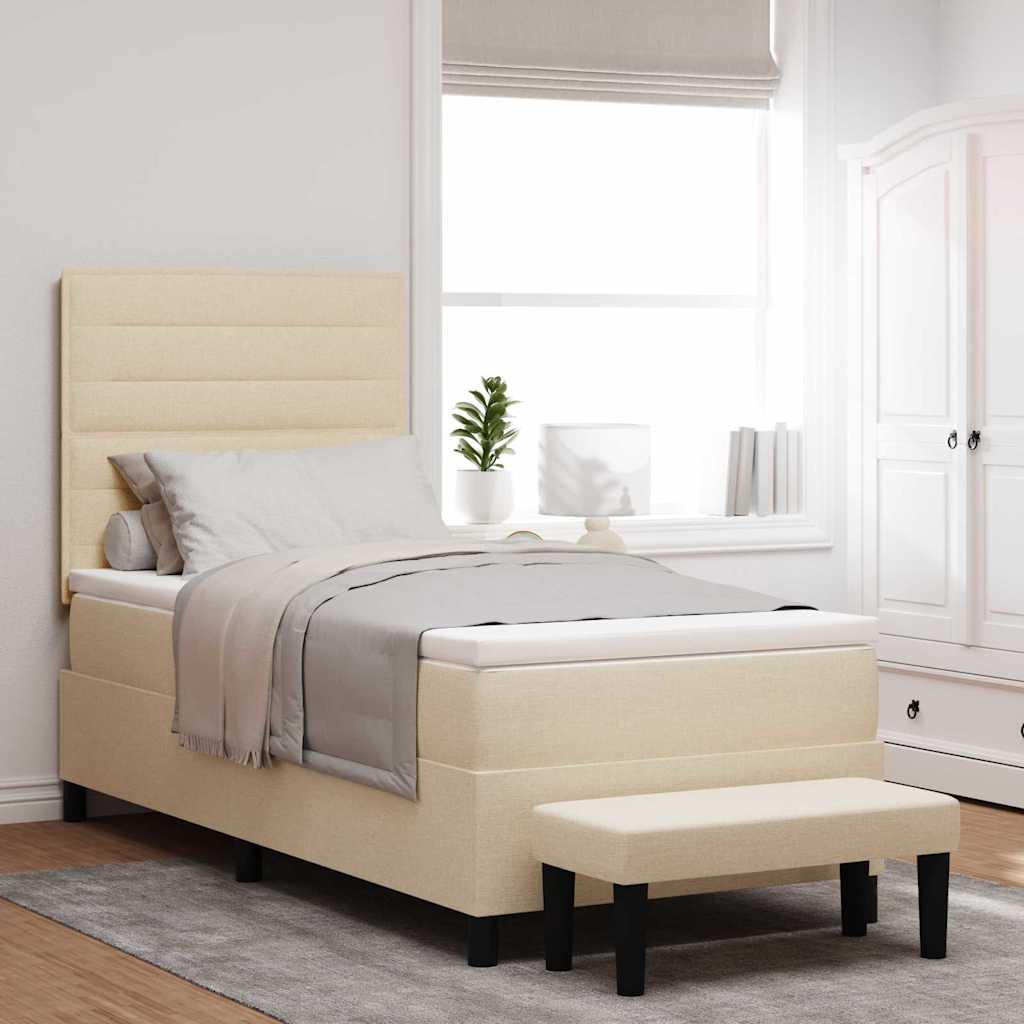 Boxspringbett mit Kissen mit Kopfteil Creme 100 x 200 cm Stoff