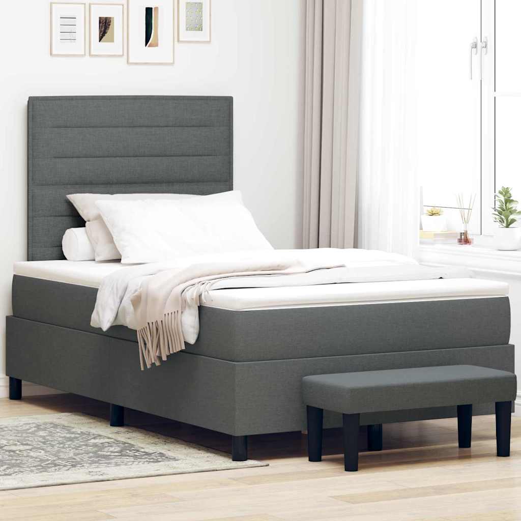 Boxspringbett mit Kopfteil Dunkelgrau 120 x 190 cm Stoff