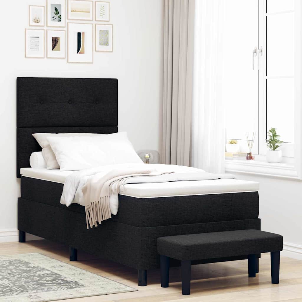 Boxspringbett mit Kopfteil Schwarz 90 x 190 cm Stoff