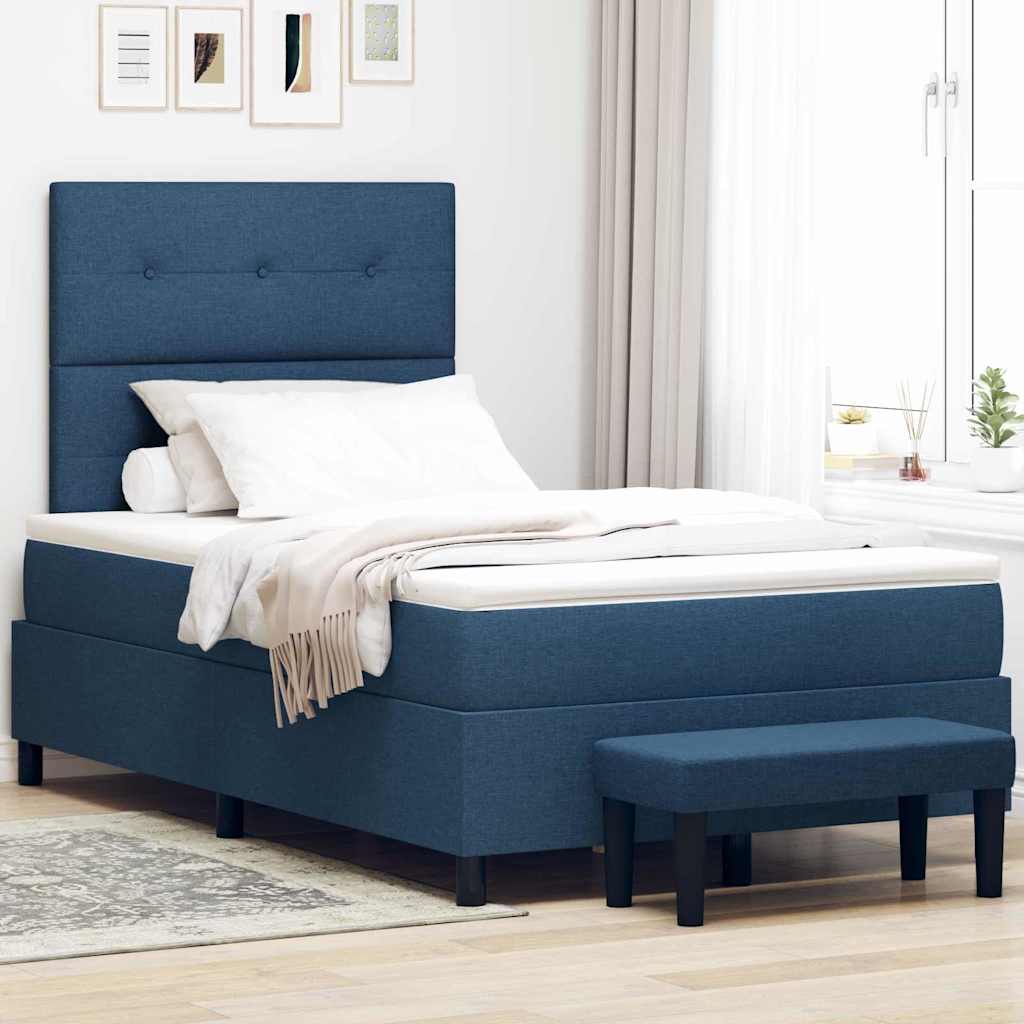 Boxspringbett mit Kopfteil Blau 120 x 190 cm Stoff