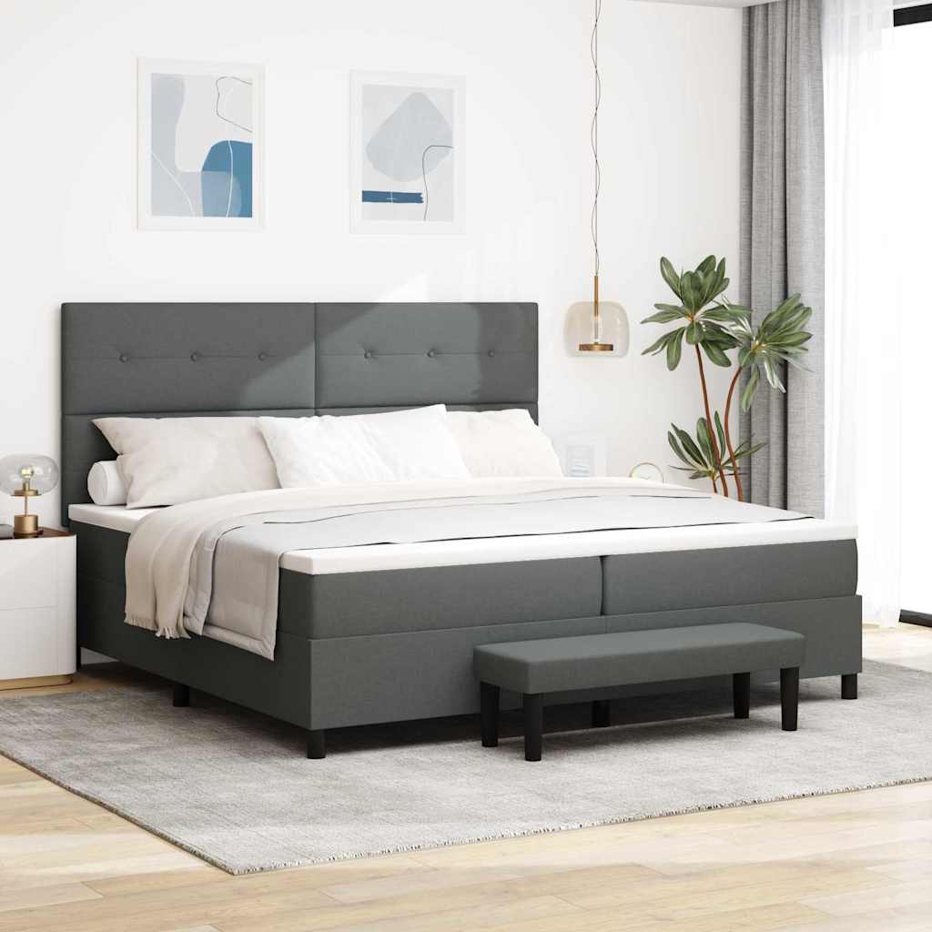 Boxspringbett mit Kopfteil Dunkelgrau 200 x 200 cm Stoff