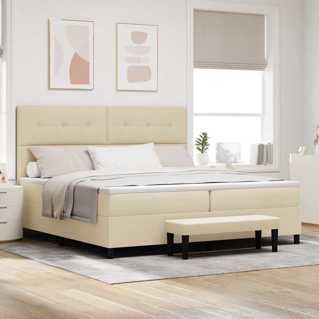 Boxspringbett mit Kopfteil Creme 200 x 200 cm Stoff