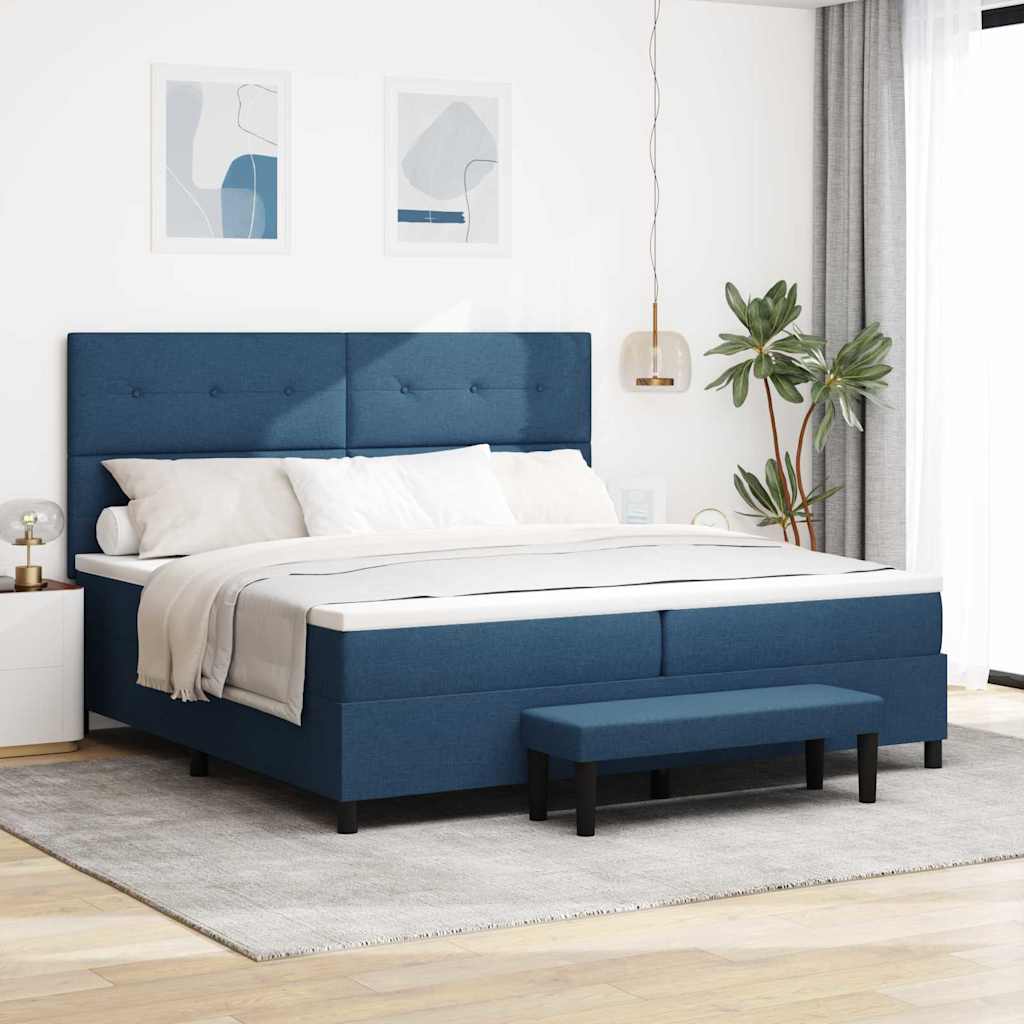 Boxspringbett mit Kopfteil Blau 200 x 200 cm Stoff