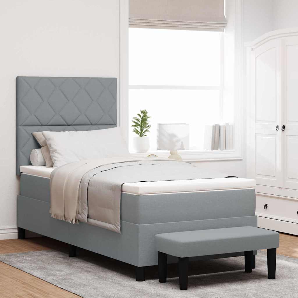 Boxspringbett mit Kopfteil Hellgrau 90 x 200 cm Stoff