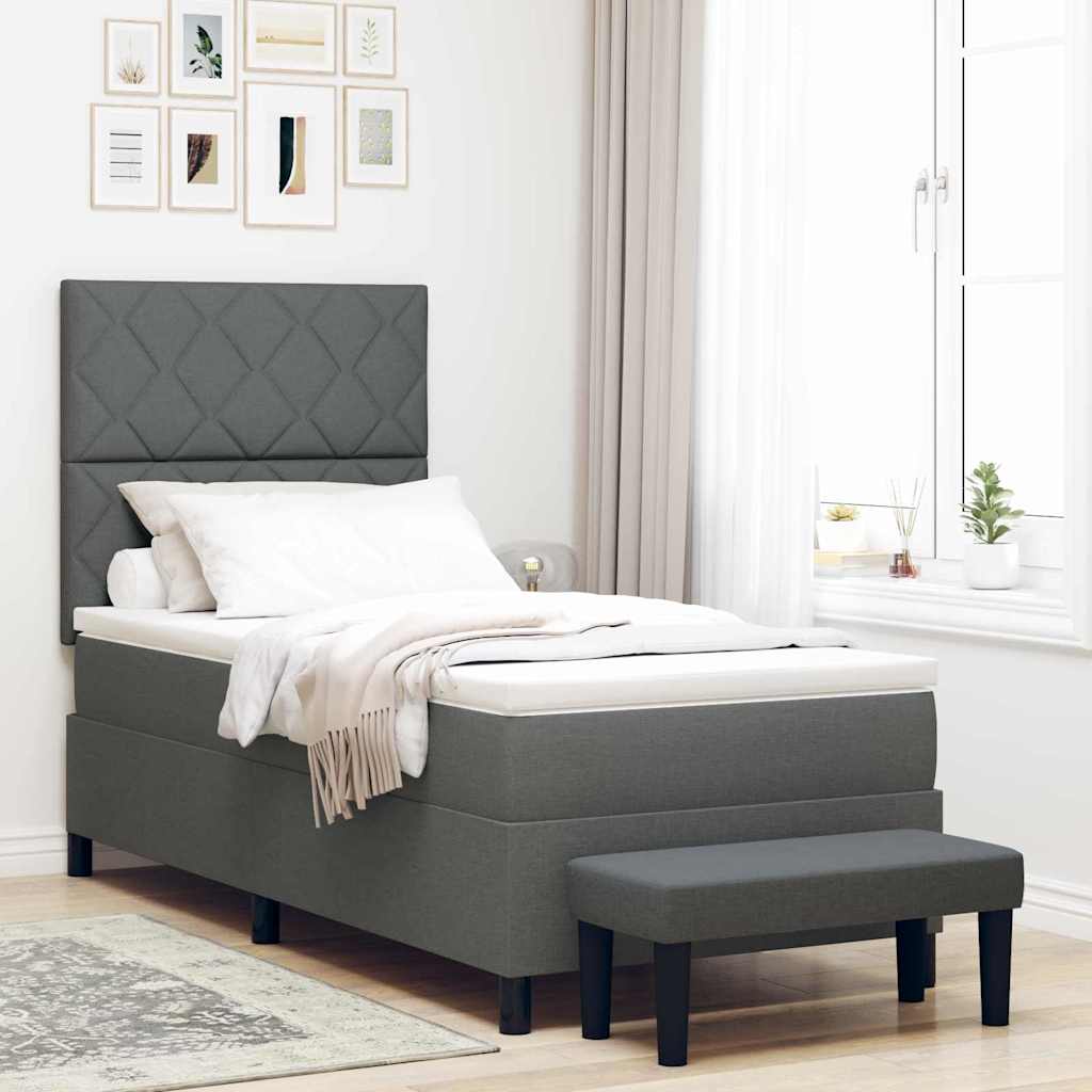 Boxspringbett mit Kopfteil Dunkelgrau 90 x 200 cm Stoff
