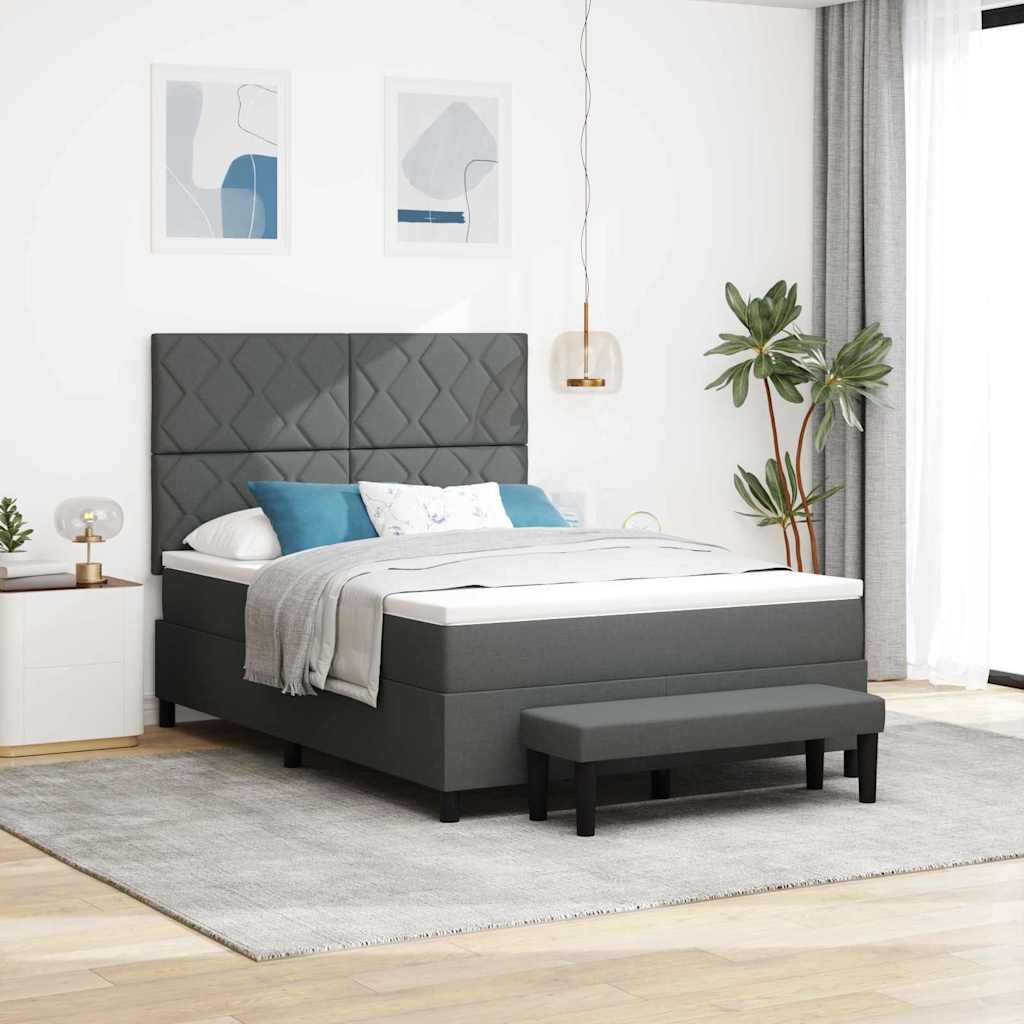 Boxspringbett mit Kopfteil Dunkelgrau 140 x 190 cm Stoff