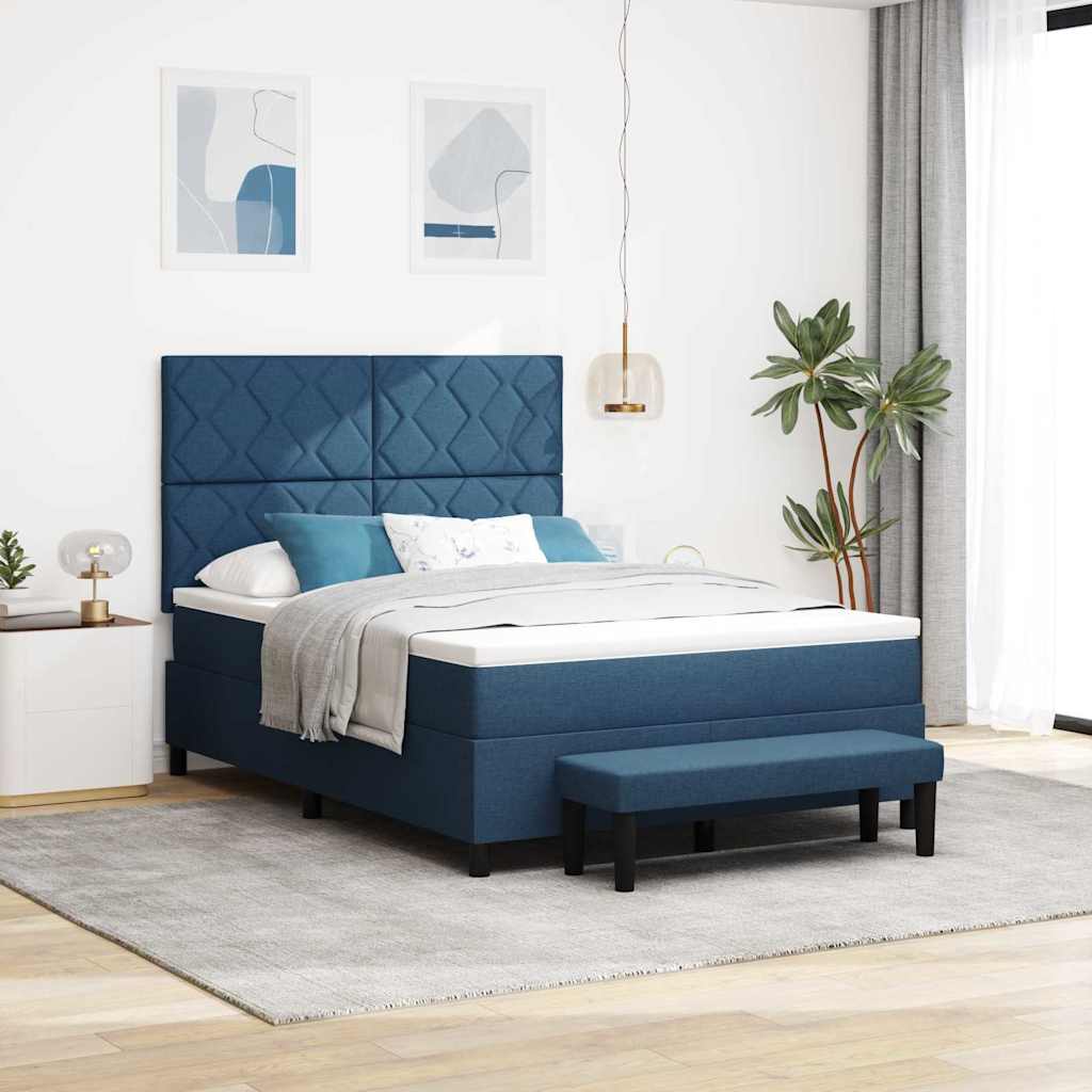 Boxspringbett mit Kopfteil Blau 140 x 190 cm Stoff
