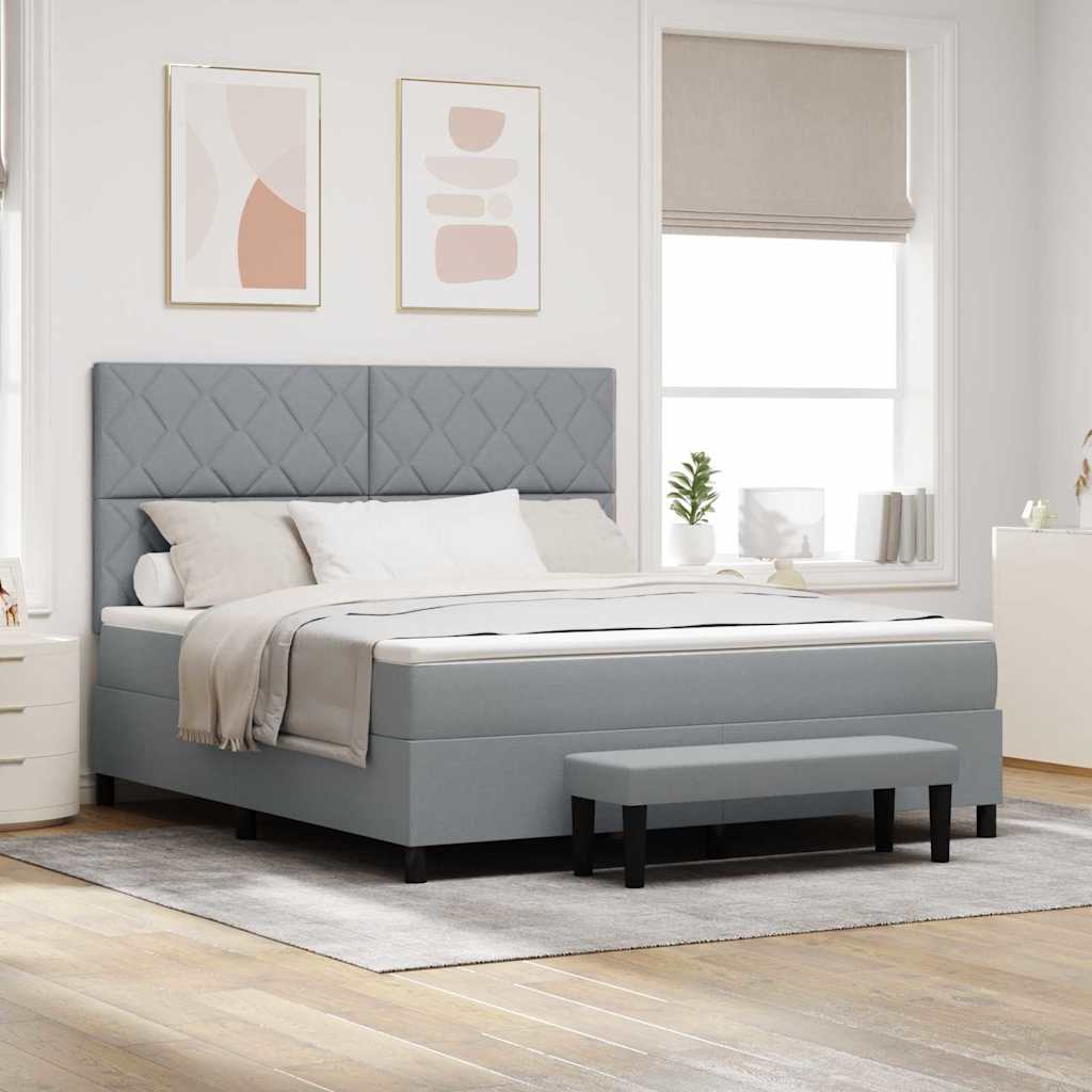 Boxspringbett mit Kopfteil Hellgrau 180 x 200 cm Stoff
