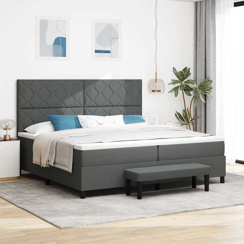 Boxspringbett mit Kopfteil Dunkelgrau 200 x 200 cm Stoff