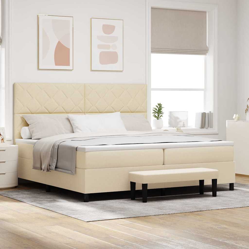Boxspringbett mit Kopfteil Creme 200 x 200 cm Stoff