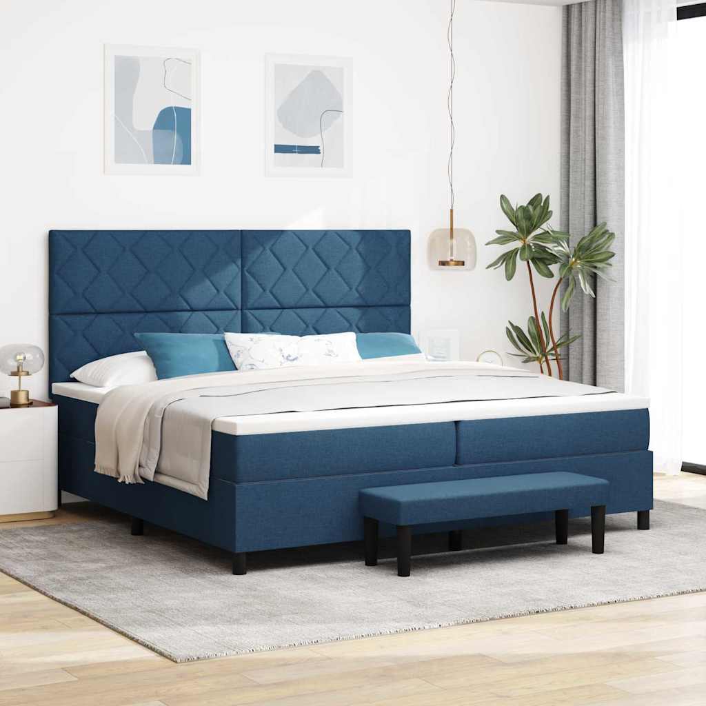 Boxspringbett mit Matratze mit Kopfteil Blau 200 x 200 cm Stoff