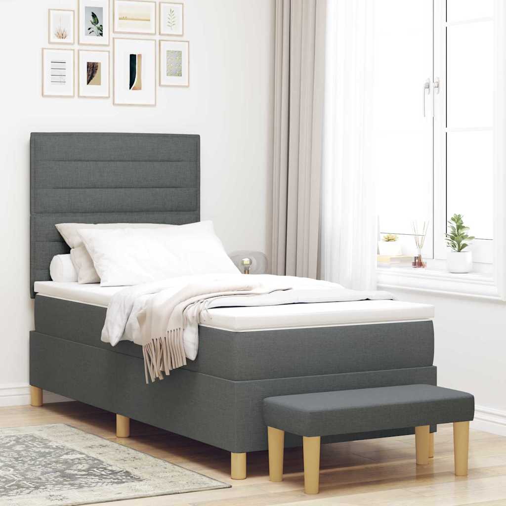 Boxspringbett mit Kissen Dunkelgrau 200 x 90 cm Stoff