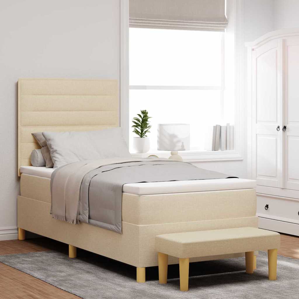 Boxspringbett mit Kissen mit Kopfteil Creme 200 x 90 cm Stoff