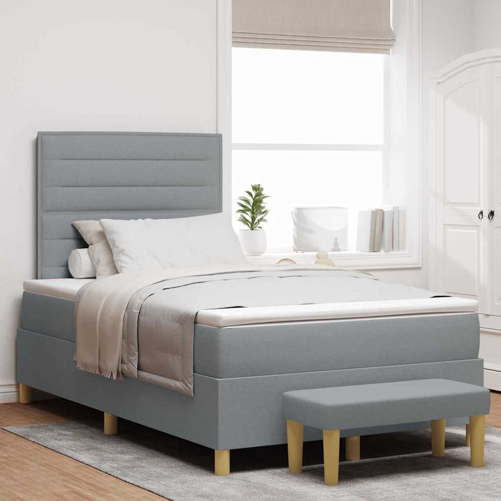 Boxspringbett mit Kopfteil Hellgrau 200 x 120 cm Stoff