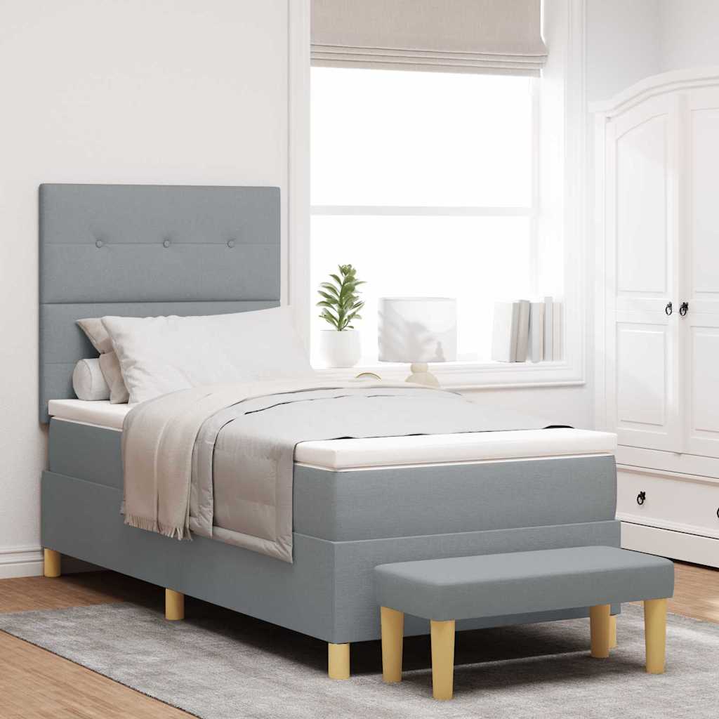 Boxspringbett mit Kopfteil Hellgrau 190 x 90 cm Stoff