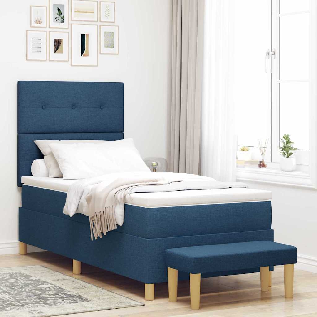 Boxspringbett mit Kopfteil Blau 190 x 90 cm Stoff