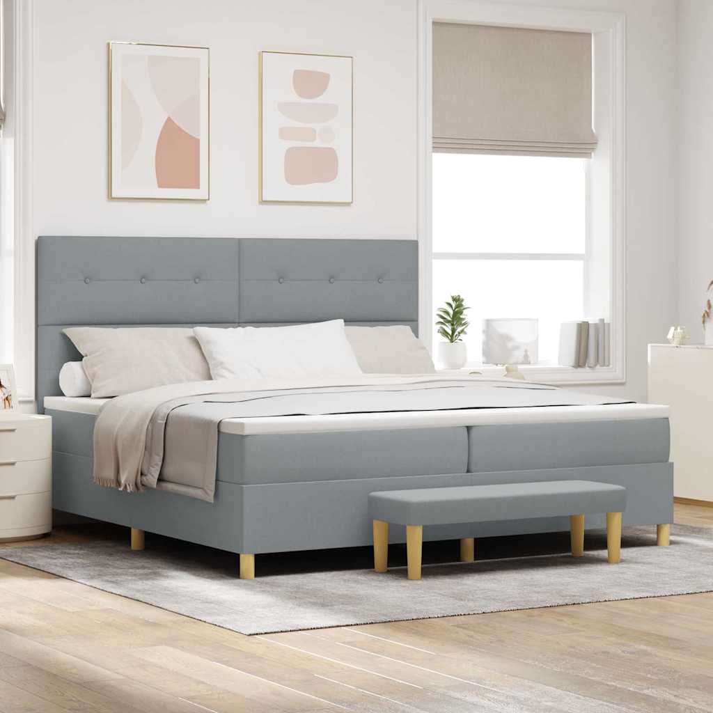Boxspringbett mit Kopfteil Hellgrau 200 x 200 cm Stoff