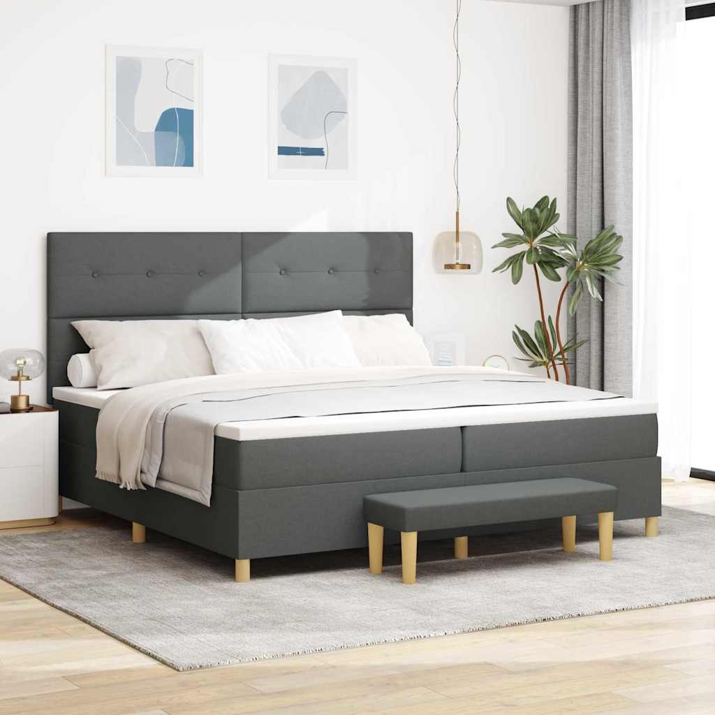 Boxspringbett mit Kopfteil Dunkelgrau 200 x 200 cm Stoff