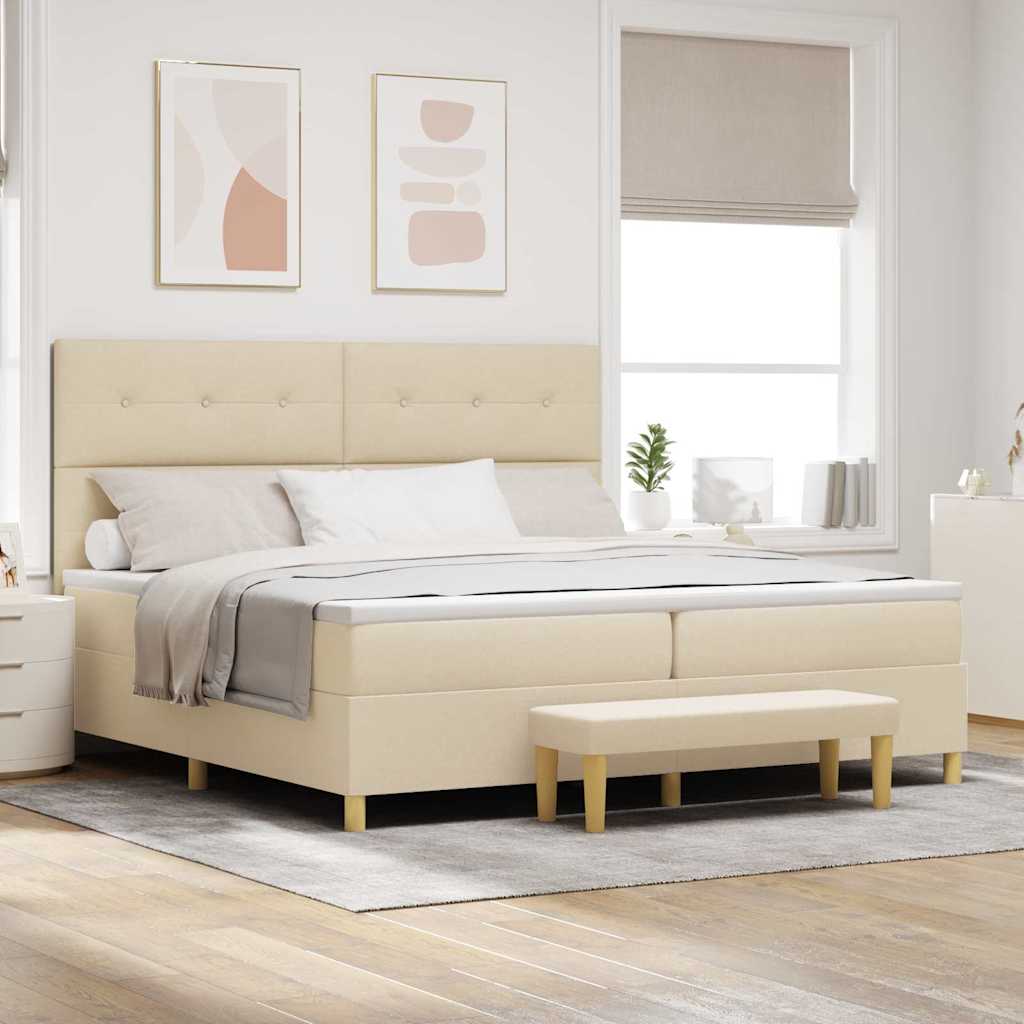 Boxspringbett mit Kopfteil Creme 200 x 200 cm Stoff